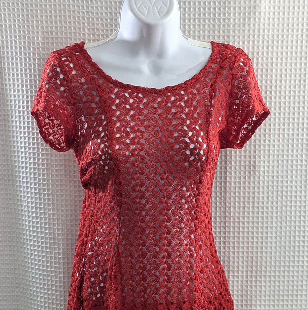 Speechless Red Crochet Mini Dress. S